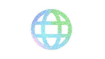 Icon globe is made up of LED square shapes. There are bright diodes and there are black dead diodes