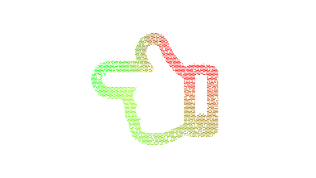 Icon hand point left is made up of LED square shapes. There are bright diodes and there are black dead diodes