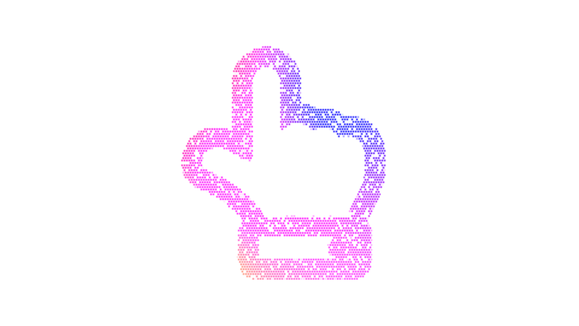 Icon hand point up is made up of LED square shapes. There are bright diodes and there are black dead diodes