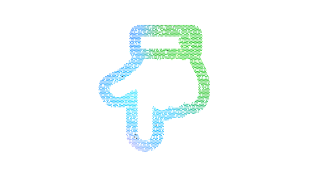 Icon hand point down is made up of LED square shapes. There are bright diodes and there are black dead diodes