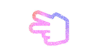 Icon hand scissors is made up of LED square shapes. There are bright diodes and there are black dead diodes