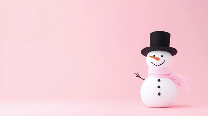 snowman Over pink Studio Background. Free Space.