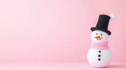 snowman Over pink Studio Background. Free Space.