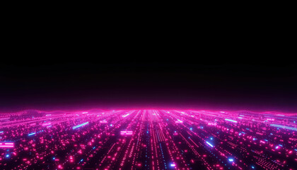 Obraz premium Sleek Black Digital Surface with Magenta Glowing Matrix Patterns