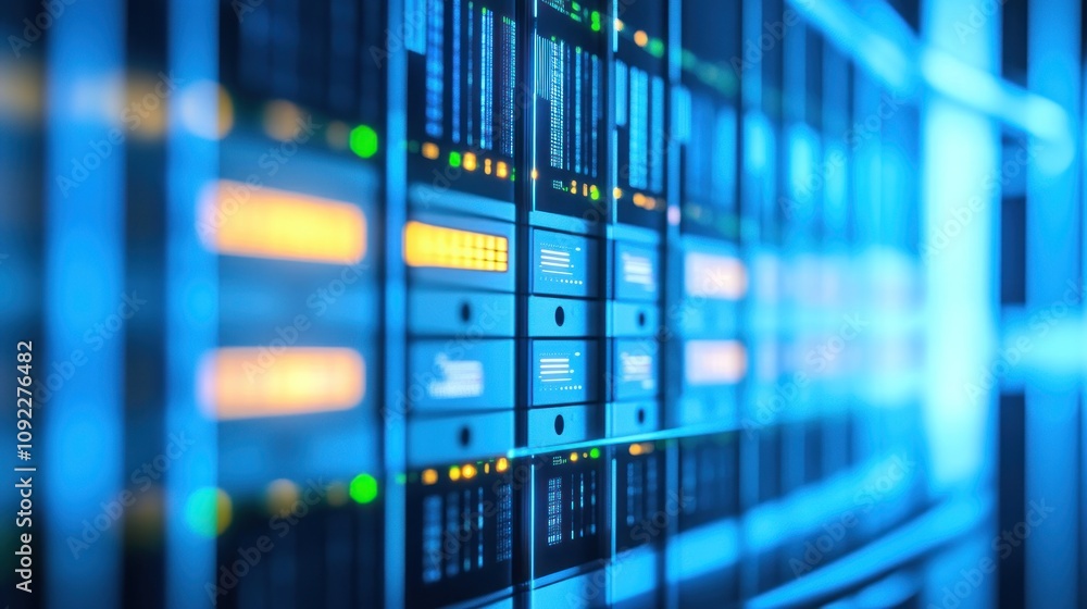 Poster Illuminated Server Racks In A Modern Data Center