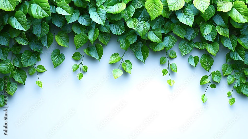 Poster An Elegant Arrangement of Trailing Vines Draping Over a Soft Blue Background Creating a Serene and Natural Atmosphere for Various Design Needs