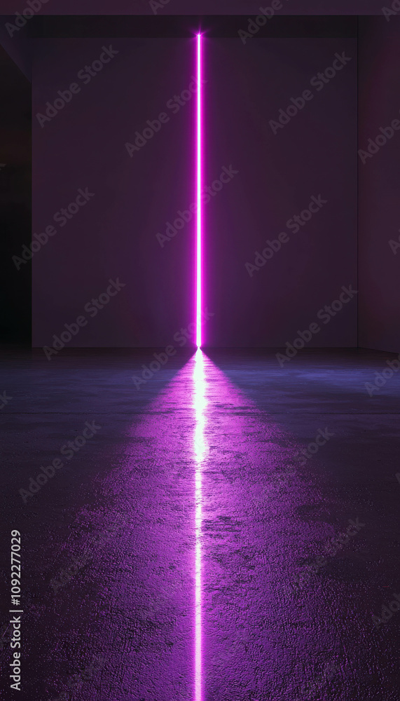 Poster Illuminating Purple Light Effect in a Minimalist Setting Featuring a Straight Line Reflection Across a Polished Floor Surface