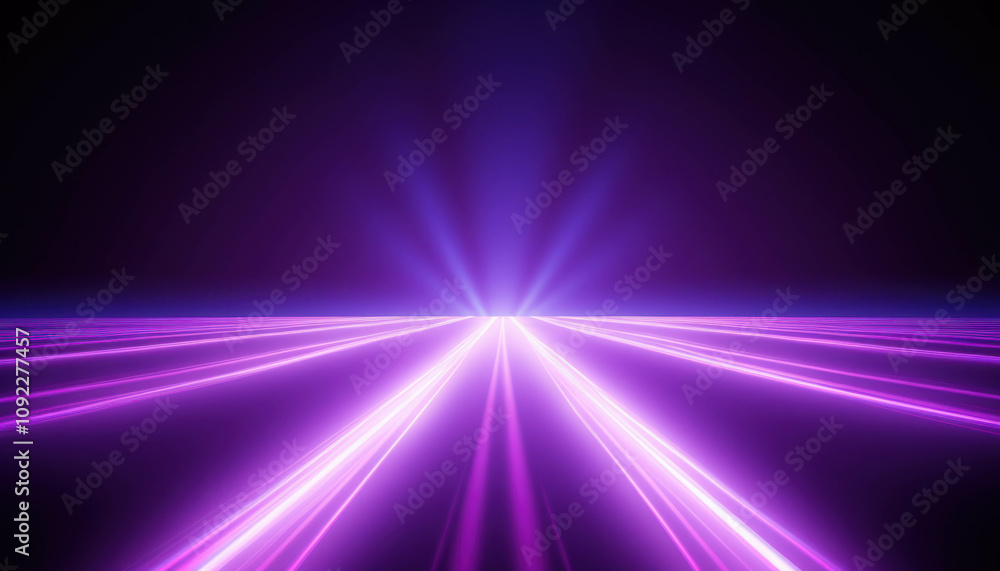 Poster a stunning display of purple light creating straight lines in a dynamic visual effect across an infi