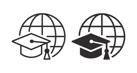 Fototapeta premium Graduation cap icon. Vector illustration. Symbol of international learning and online courses.