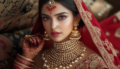 Bridal Beauty: Close-Up of Elegant Indian Bride with Traditional Jewelry
