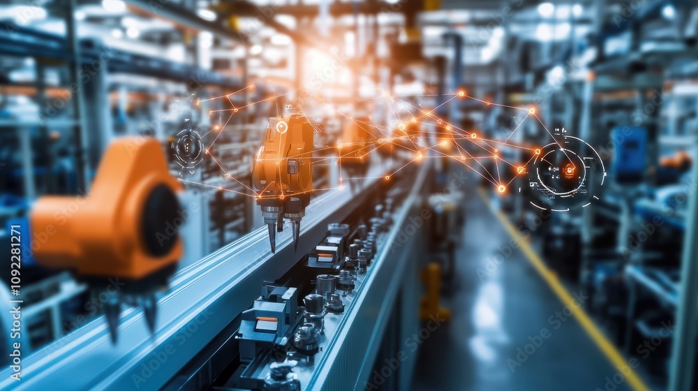 Poster an industrial internet of things iiot network connecting devices and sensors across a modern factory