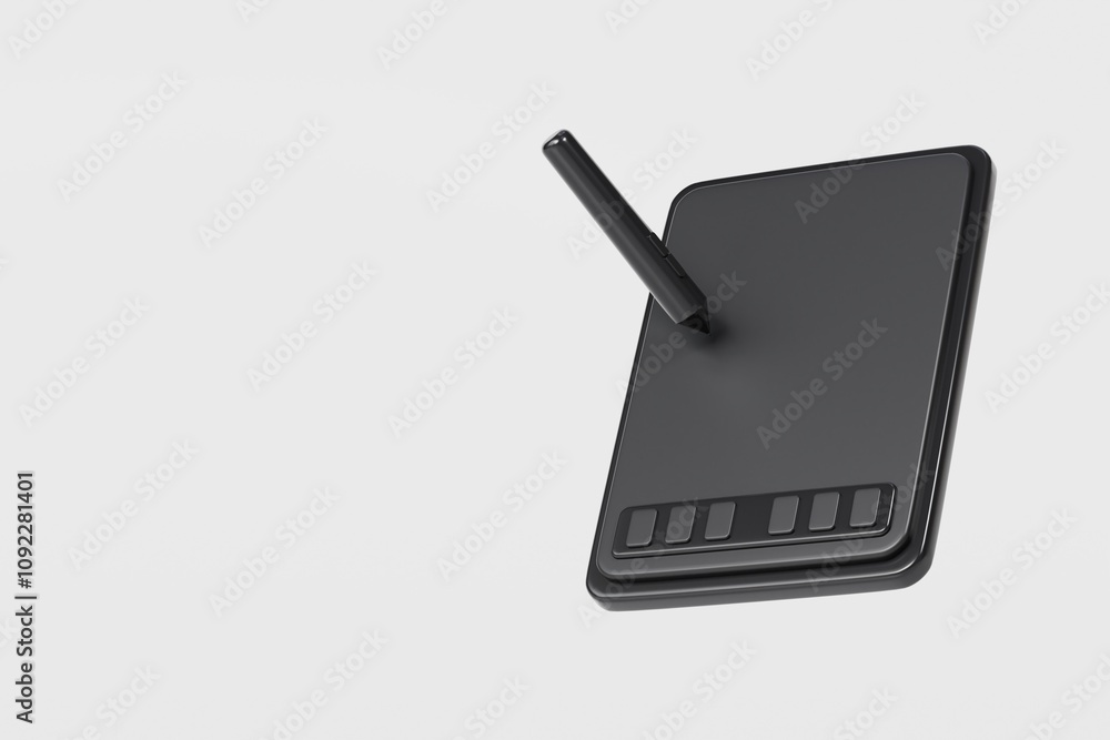 Poster 3d digital graphics drawing tablet monitor pen with tablet icon. minimal tablet computer with pen. a