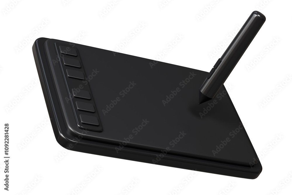 Poster 3d digital graphics drawing tablet monitor pen with tablet icon. minimal tablet computer with pen. a