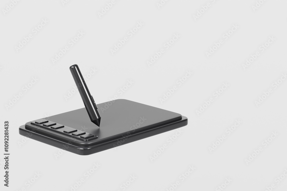 Poster 3d digital graphics drawing tablet monitor pen with tablet icon. minimal tablet computer with pen. a