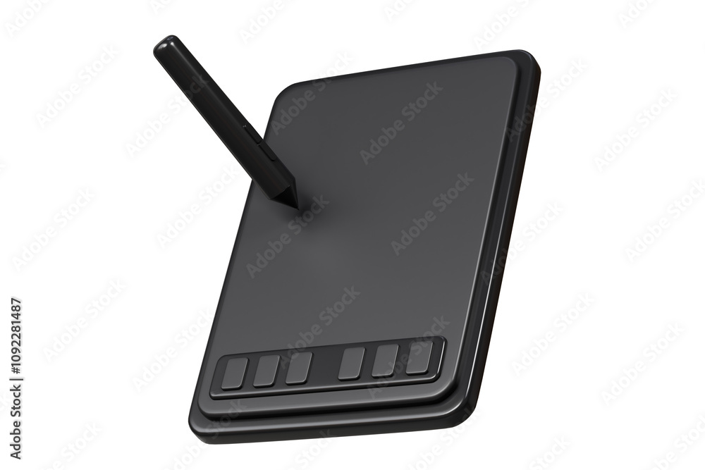 Poster 3d digital graphics drawing tablet monitor pen with tablet icon. minimal tablet computer with pen. a