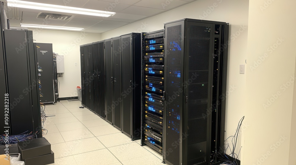 Poster Modern Data Center Server Room With Multiple Racks