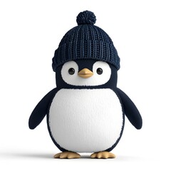 Obraz premium Cute Penguin Wearing Knitted Hat