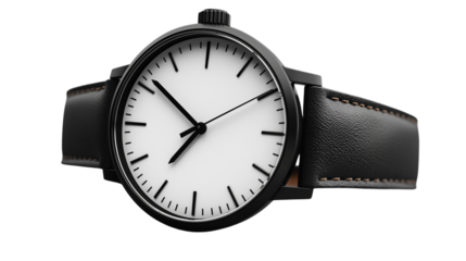 Black and white image of a classic analog clock face with silver hands and black numerals on a white background