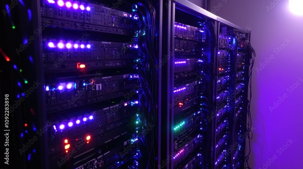 Poster Illuminated Server Racks In A Modern Data Center