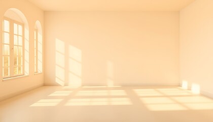 Obraz premium A serene, empty room bathed in warm, natural light, featuring a minimalist aesthetic, a neutral color palette