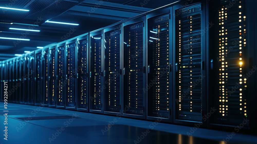 Poster Illuminated Server Racks In Modern Data Center