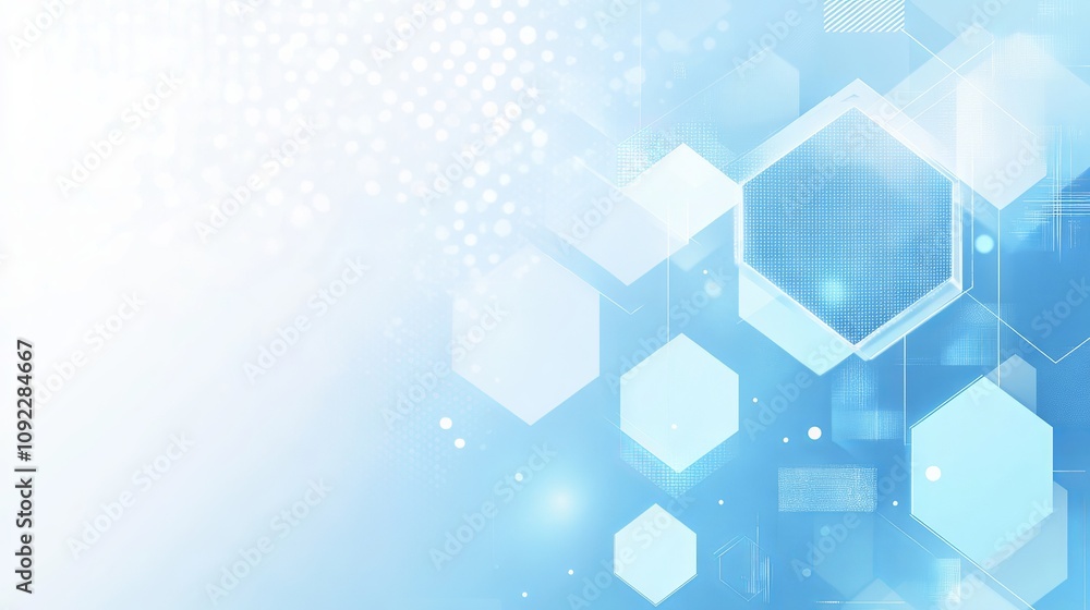 Poster abstract light blue geometric background with hexagons and triangles in soft pastel colors for moder