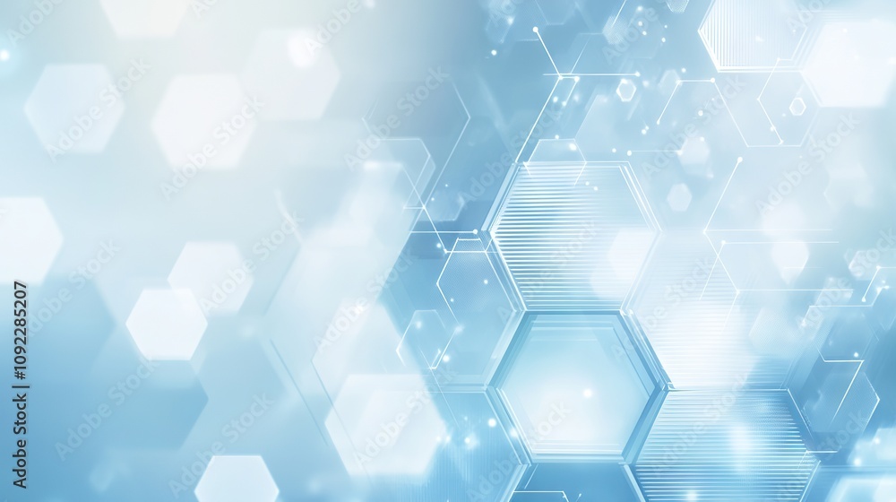Poster abstract light blue geometric background with hexagons and triangles in soft pastel colors for moder