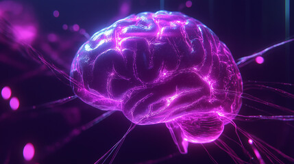 Digital AI electronic brain on transparent background