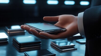 Modern devices connected in businessman hand 3D rendering