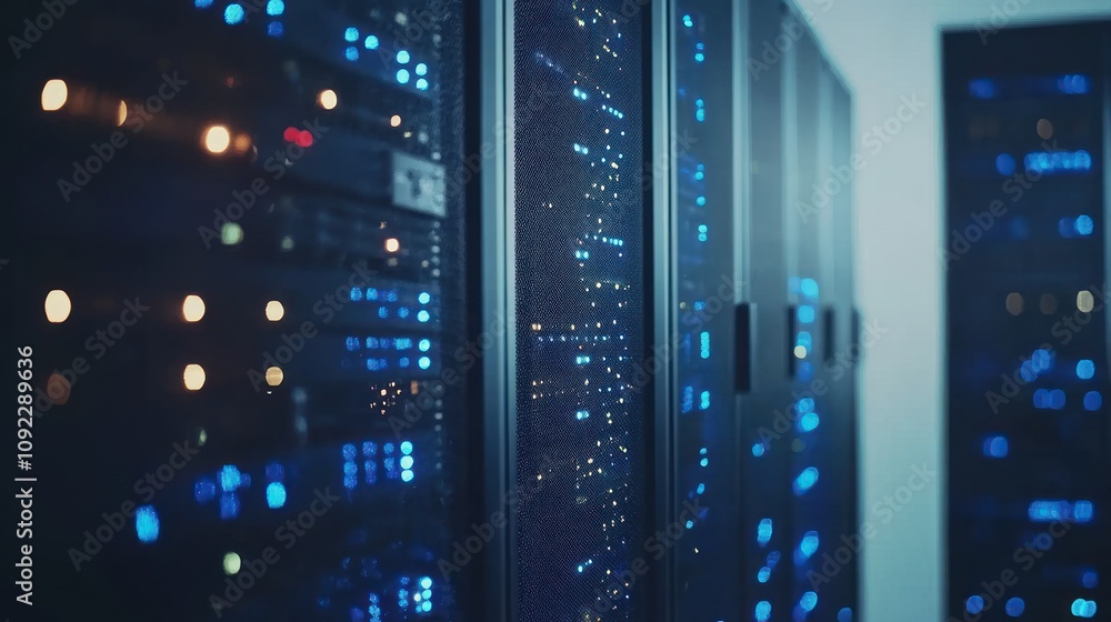Poster Illuminated Server Racks In A Modern Data Center