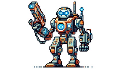 Naklejka premium Isolated Robot in Pixel Style