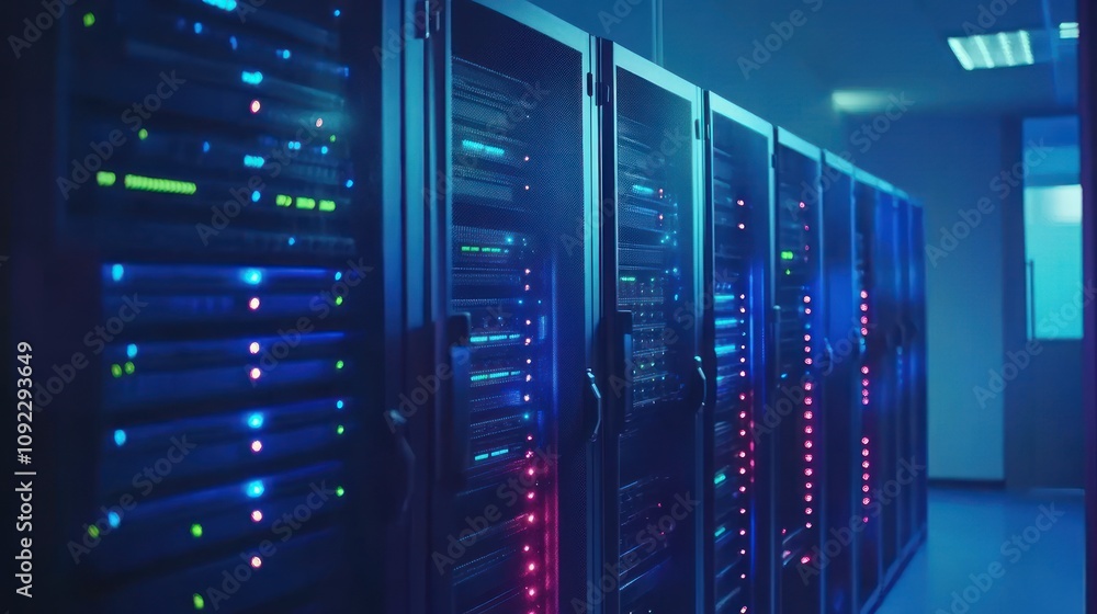 Poster Illuminated Server Racks In A Modern Data Center