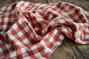 Fototapeta premium Red and White Checkered Fabric Texture: Rustic Gingham Pattern Close-up
