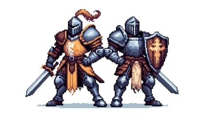 Obraz premium Retro Pixel Style Armored Knight