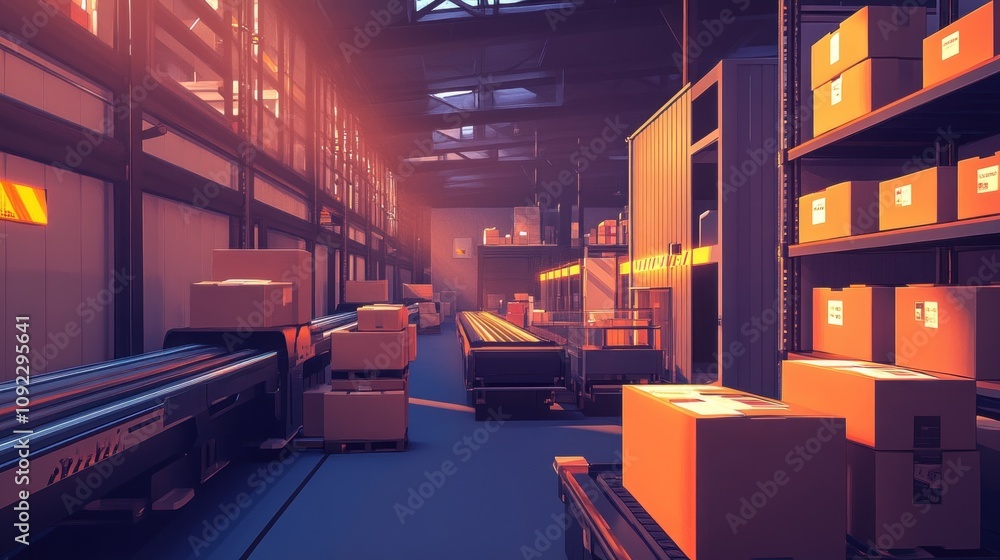 Aufkleber Warehouse Interior Showing Automated Package Handling System