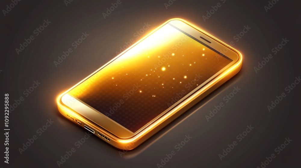 Poster golden smartphone glowing with subtle sparkle effect