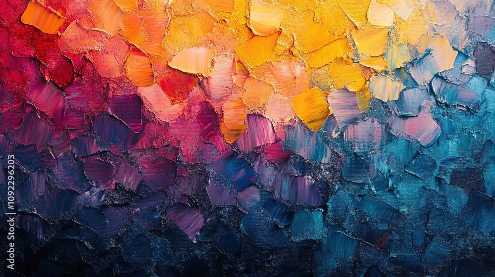 Poster vibrant abstract art creation using various paint colors on a textured canvas