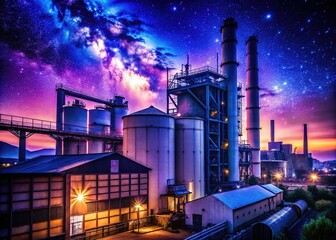 Gradient silhouettes of a night factory, industrial abstract.