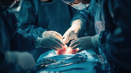 Nurses assisting surgeons during a critical heart operation.