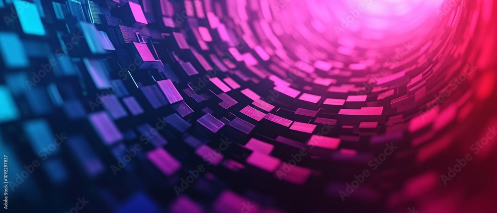 Poster a vibrant abstract pattern of colorful pixels forming a mesmerizing tunnel of light and digital aest