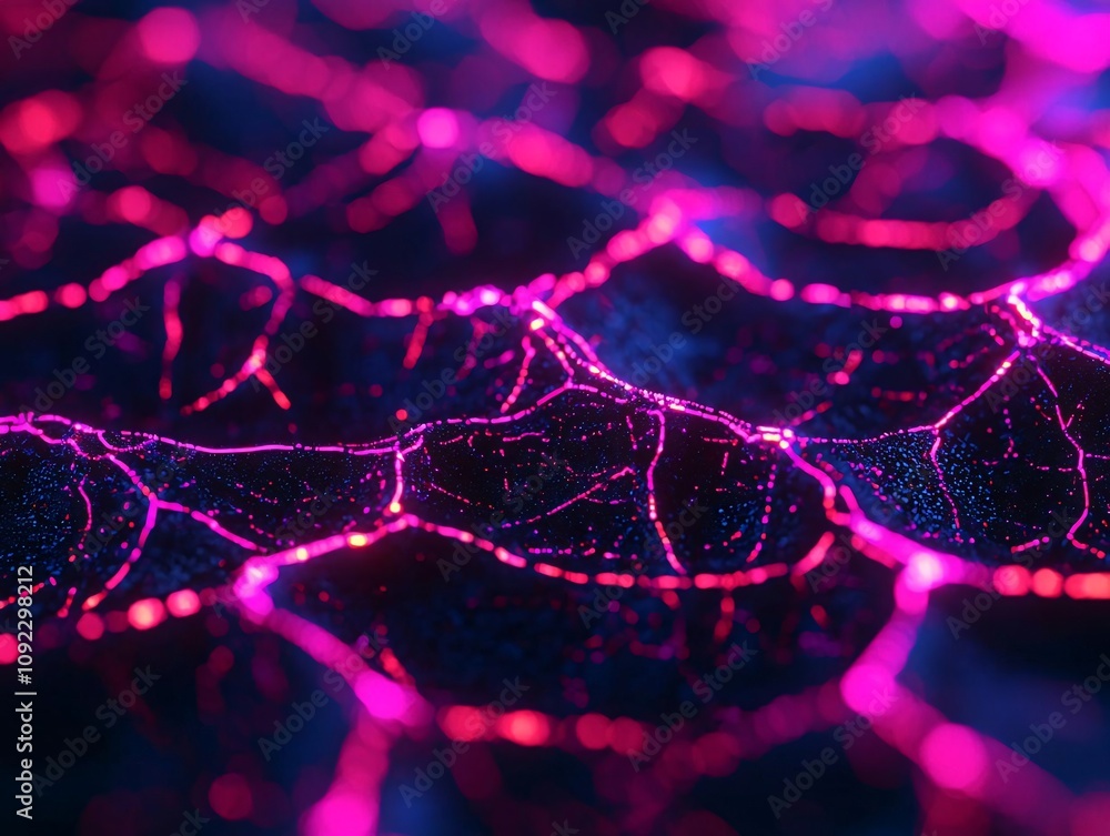 Poster abstract close-up of illuminated network patterns in vibrant colors, showcasing a futuristic design.