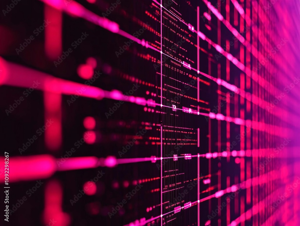 Poster abstract digital design with vibrant pink lines creating a futuristic technology background.