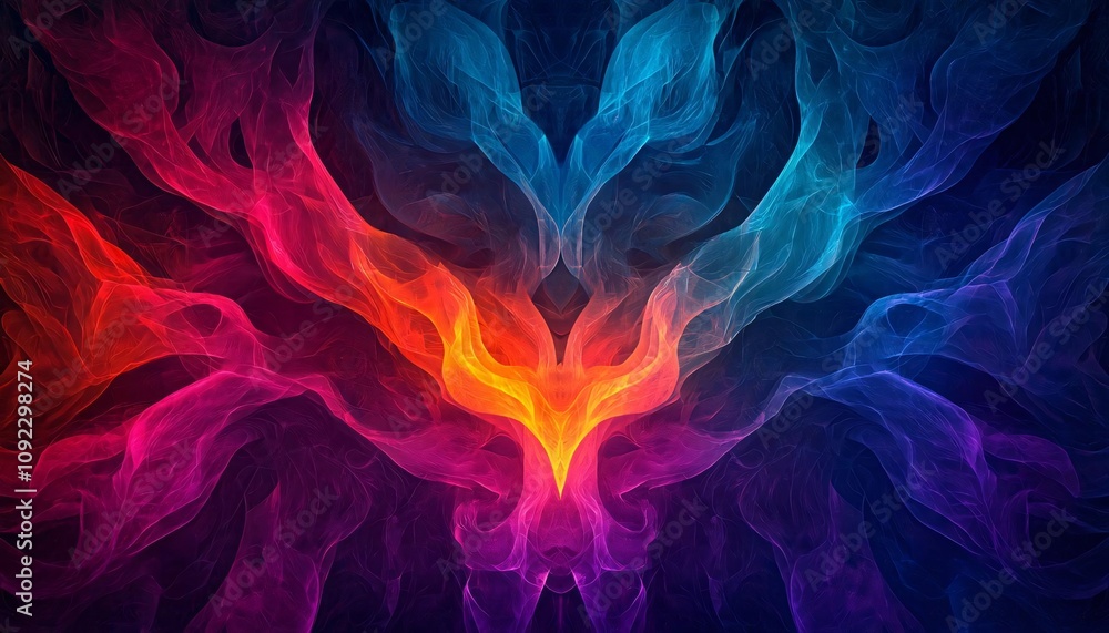 Poster abstract colorful waves blending into a stunning display of movement and light, evoking a dynamic an