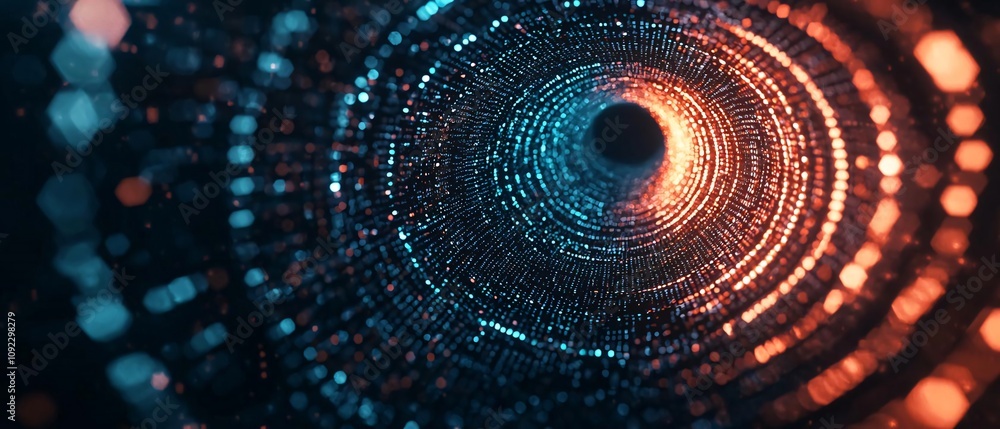 Poster abstract digital tunnel with glowing particles creating a mesmerizing vortex effect for technology b