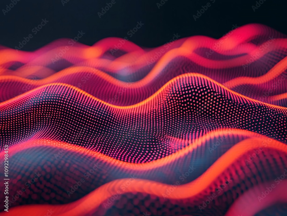 Poster abstract representation of digital waves with vibrant colors, showcasing depth and movement in a tec