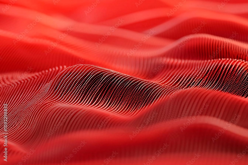 Poster close-up of red fabric waves showcasing texture, depth, and vivid color patterns for creative design