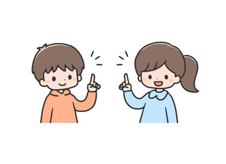 指差しポーズの男の子と女の子　上半身