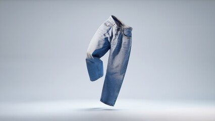 3D of blue jeans floating in mid-air against a white background