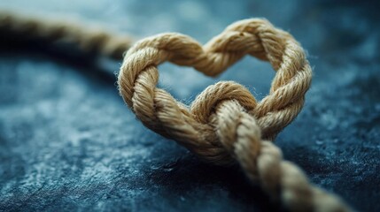 Fototapeta premium Rope tied in a knot forming a heart shape, symbolizing love