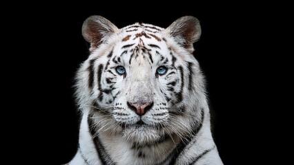 Fototapeta premium Close-up headshot of a white Sumatran tiger with intense gaze 